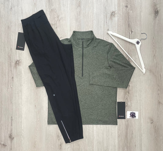 LULULEMON HALF ZIP TRACKSUIT SLATE BROWN ARMY GREEN/BLACK