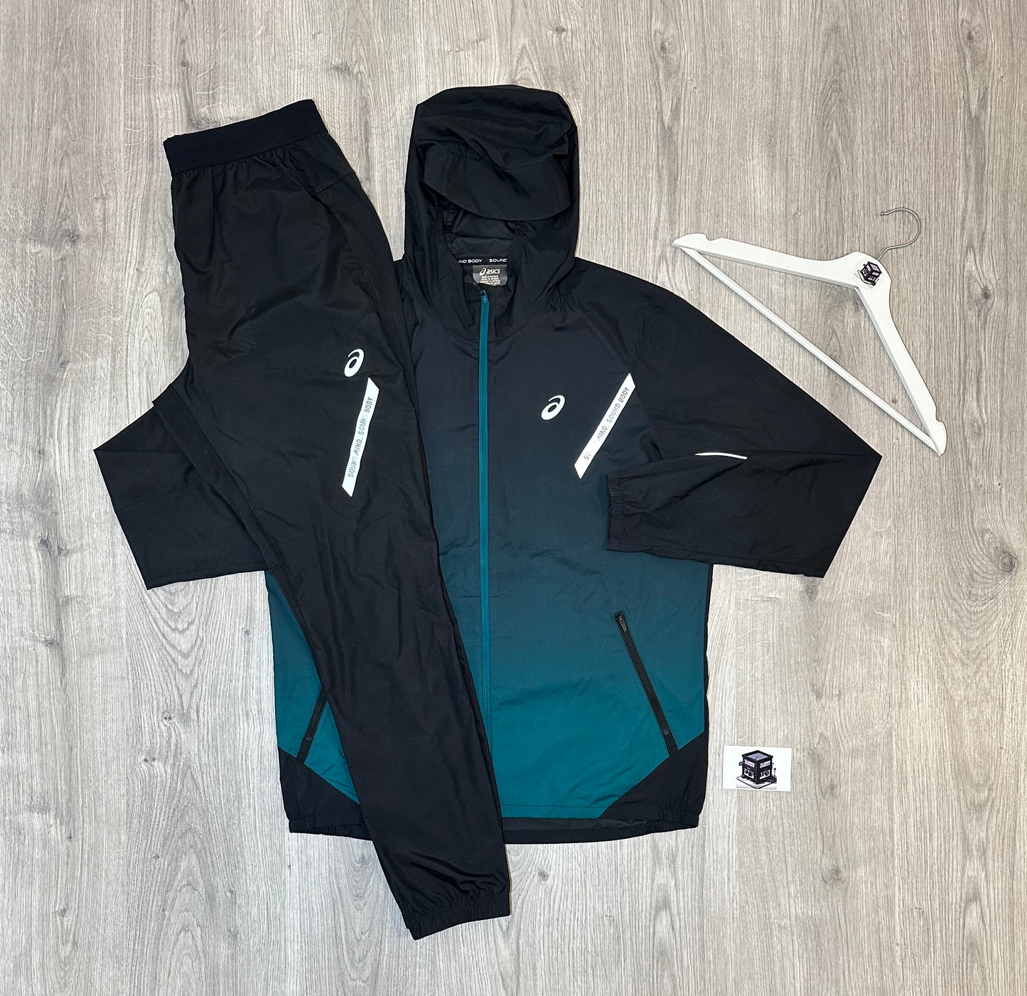 ASICS LITE SHOW TRACKSUIT TEAL/BLACK SIZE LARGE