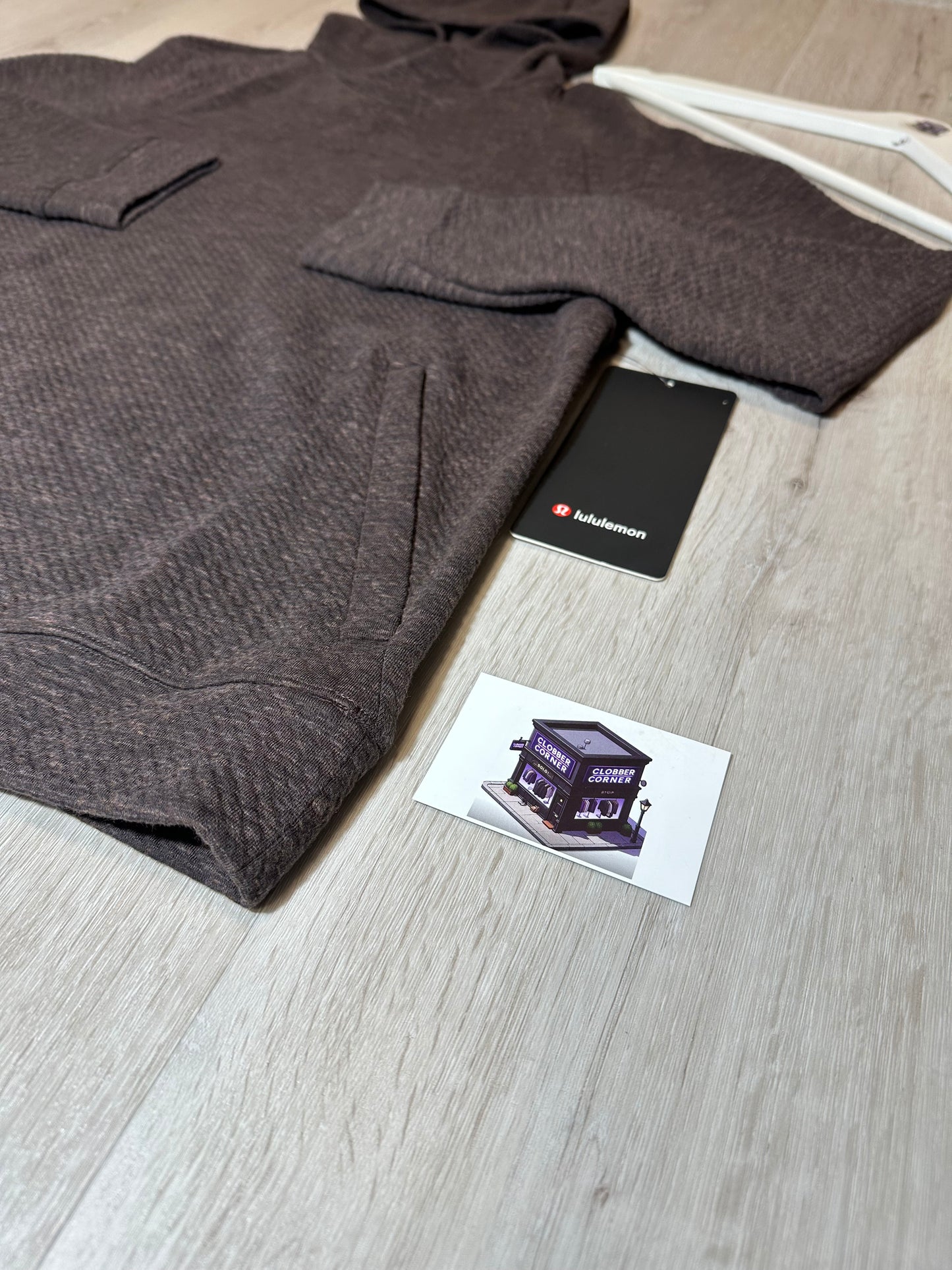 LULULEMON TEXTURED DOUBLE-KNIT COTTON HOODIE HEATHERED EXPRESSO/BLACK