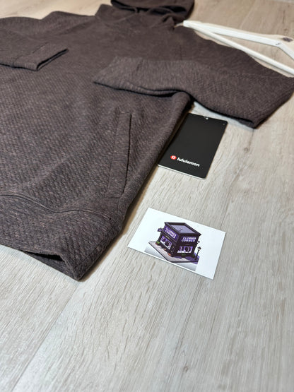 LULULEMON TEXTURED DOUBLE-KNIT COTTON HOODIE HEATHERED EXPRESSO/BLACK