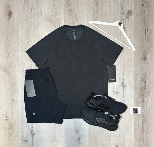 LULULEMON SHORTS & T-SHIRT SET GREY/BLACK