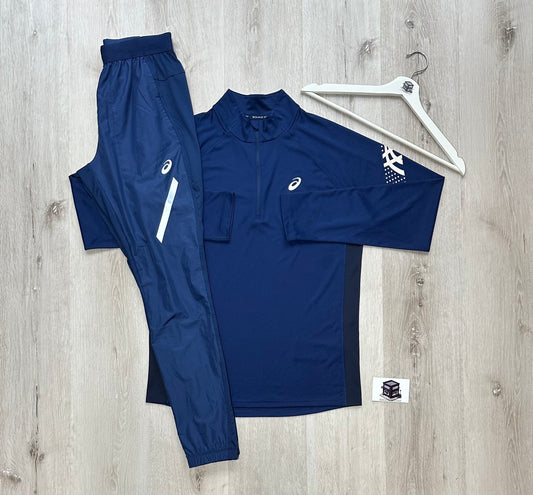 ASICS 1/4 ZIP TRACKSUIT NAVY SIZE SMALL/MEDIUM