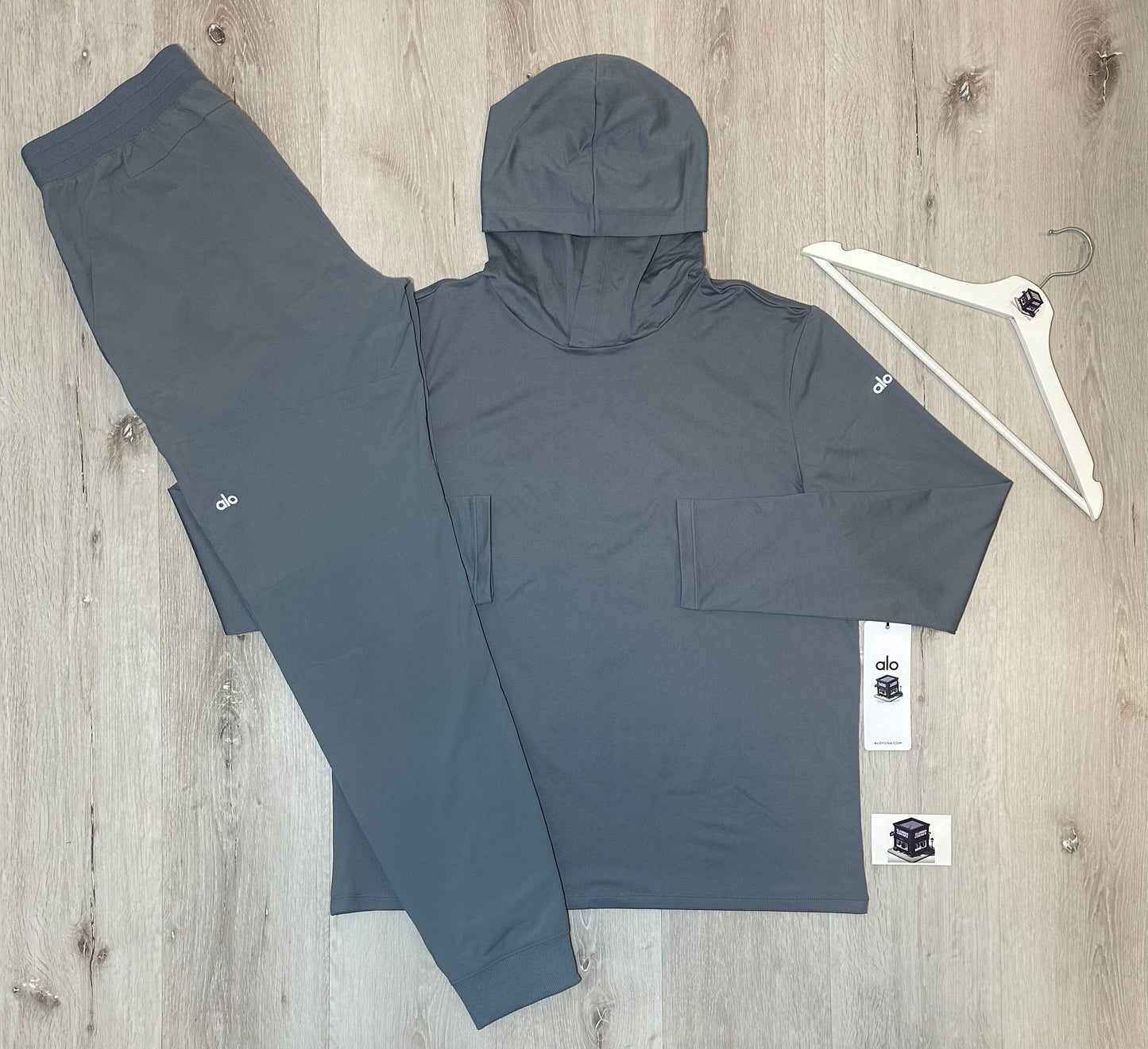 ALO HOODIE TRACKSUIT STEEL GREY SIZE LARGE