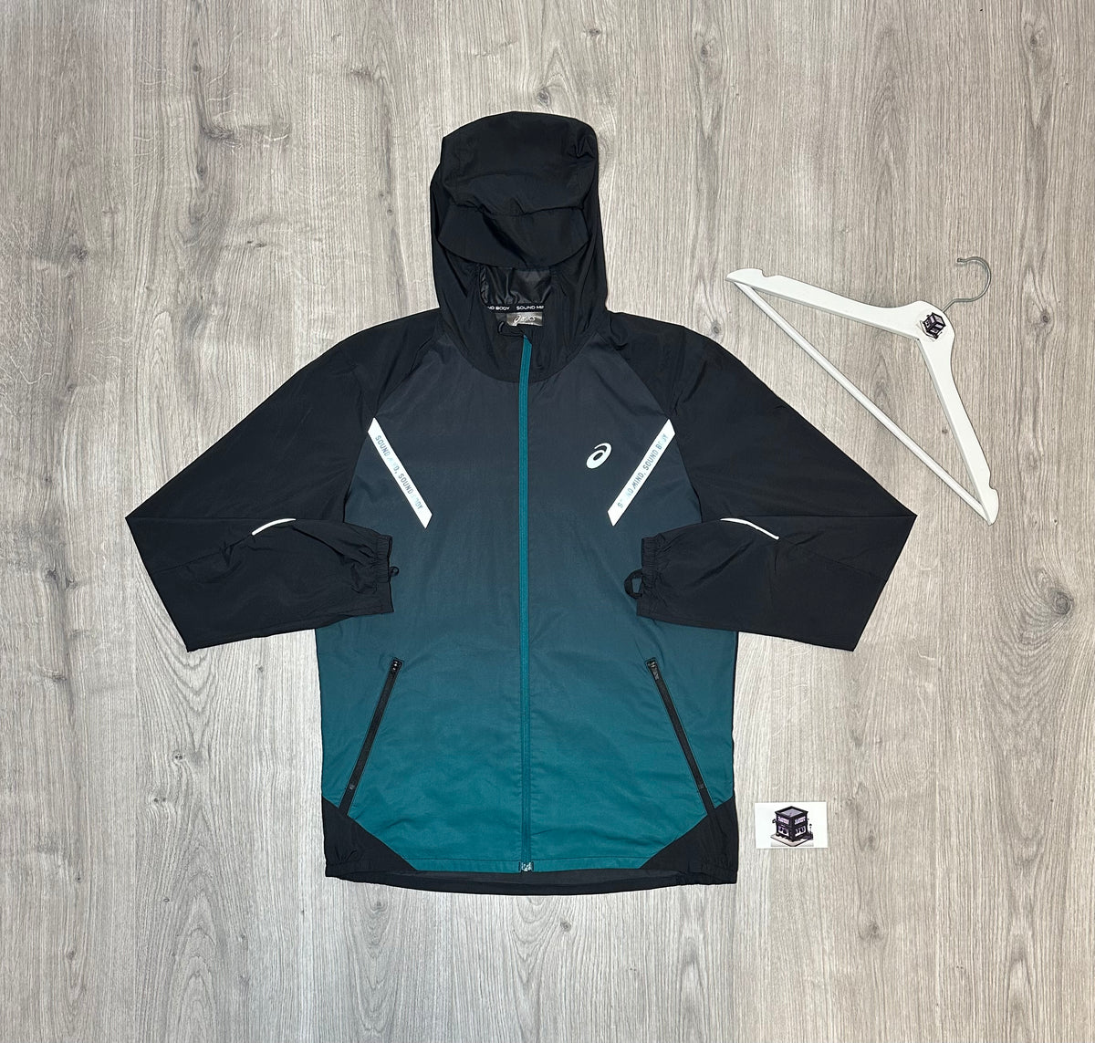 ASICS LITE SHOW TRACKSUIT TEAL/BLACK SIZE MEDIUM JACKET & LARGE PANTS