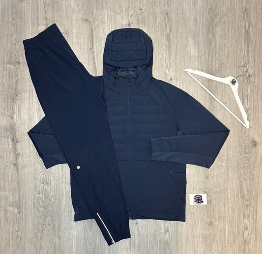 LULULEMON DOWN FOR IT ALL TRACKSUIT NAVY SIZE EXTRA LARGE JACKET & LARGE LONG PANTS