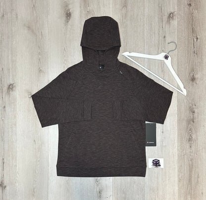 LULULEMON TEXTURED DOUBLE-KNIT COTTON HOODIE HEATHERED EXPRESSO/BLACK