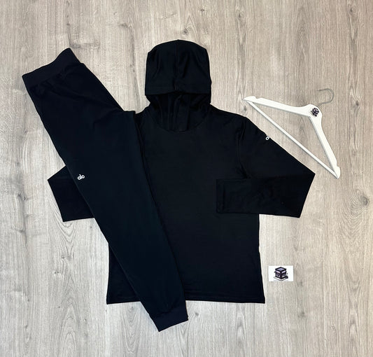 ALO CONQUER REFORM HOODIE TRACKSUIT BLACK SIZE MEDIUM