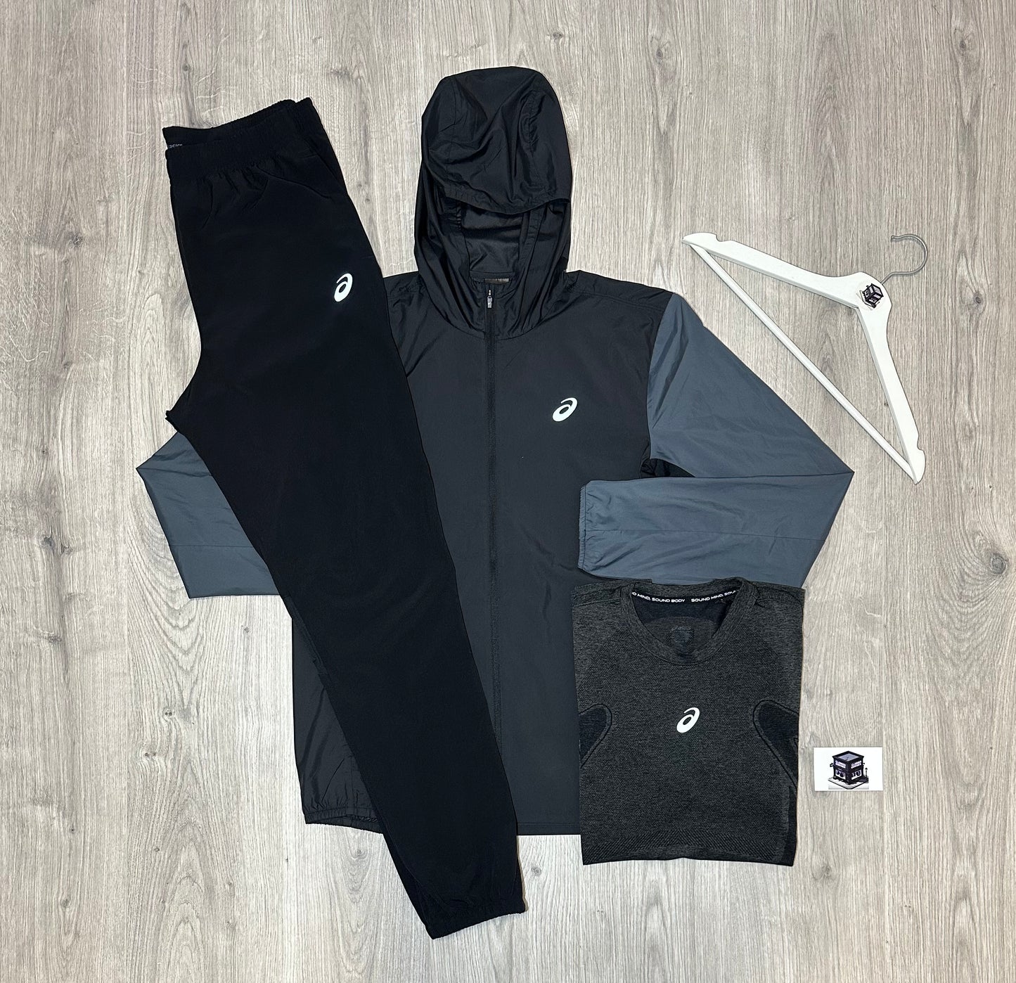 ASICS 3-PIECE TRACKSUIT BLACK SIZE MEDIUM