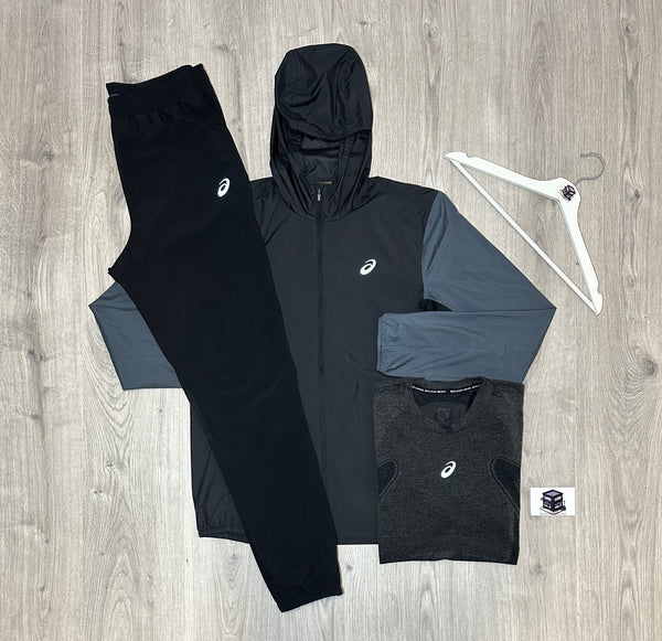 ASICS 3-PIECE TRACKSUIT BLACK SIZE MEDIUM