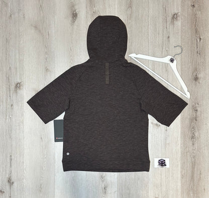 LULULEMON TEXTURED DOUBLE-KNIT COTTON HOODIE HEATHERED EXPRESSO/BLACK