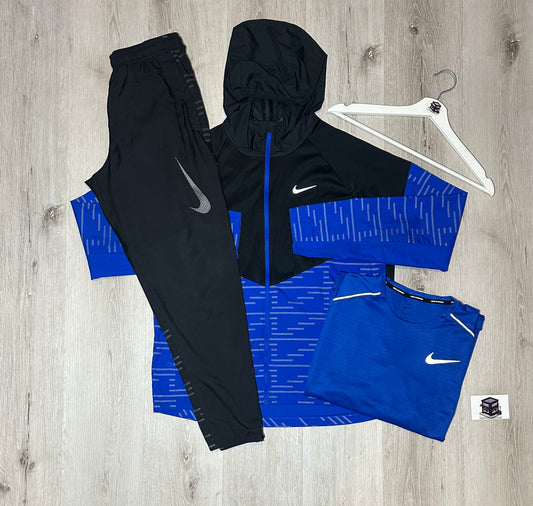 RARE NIKE REFLECTIVE REPEL 3 PEICE SET BLUE/BLACK SIZE LARGE