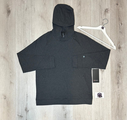 LULULEMON TEXTURED DOUBLE-KNIT COTTON HOODIE HEATHERED BLACK