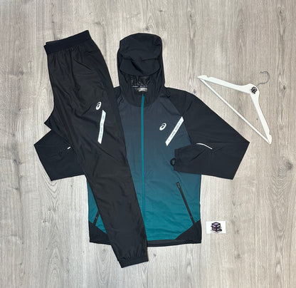 ASICS LITE SHOW TRACKSUIT TEAL/BLACK SIZE MEDIUM JACKET & LARGE PANTS