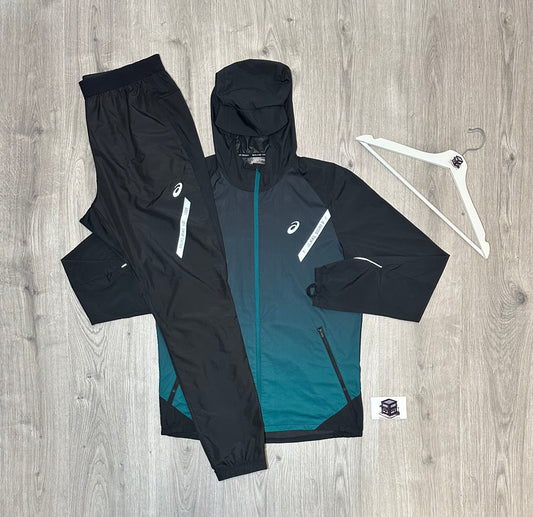 ASICS LITE SHOW TRACKSUIT TEAL/BLACK SIZE MEDIUM JACKET & LARGE PANTS