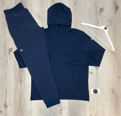 ALO CONQUER REFORM HOODIE TRACKSUIT NAVY SIZE LARGE