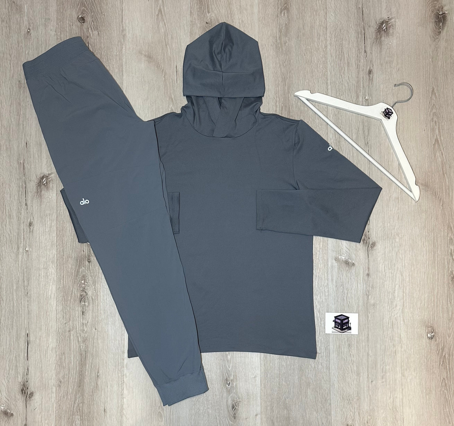 ALO CONQUER REFORM HOODIE TRACKSUIT STEEL GREY SIZE MEDIUM