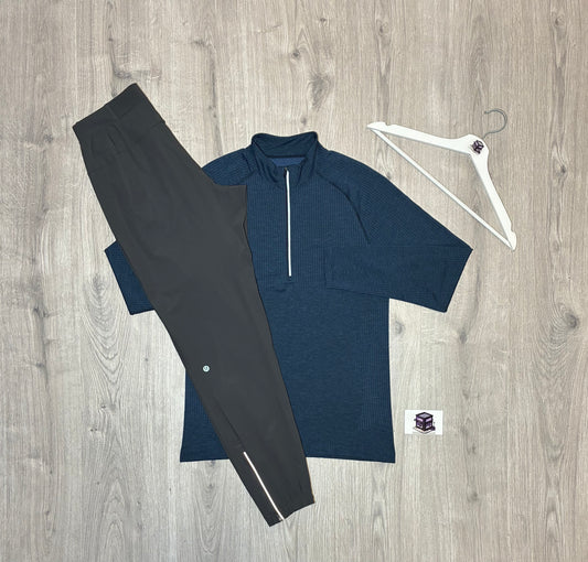 LULULEMON METAL VENT 1/4 ZIP TRACKSUIT NAVY/GREY SIZE SMALL