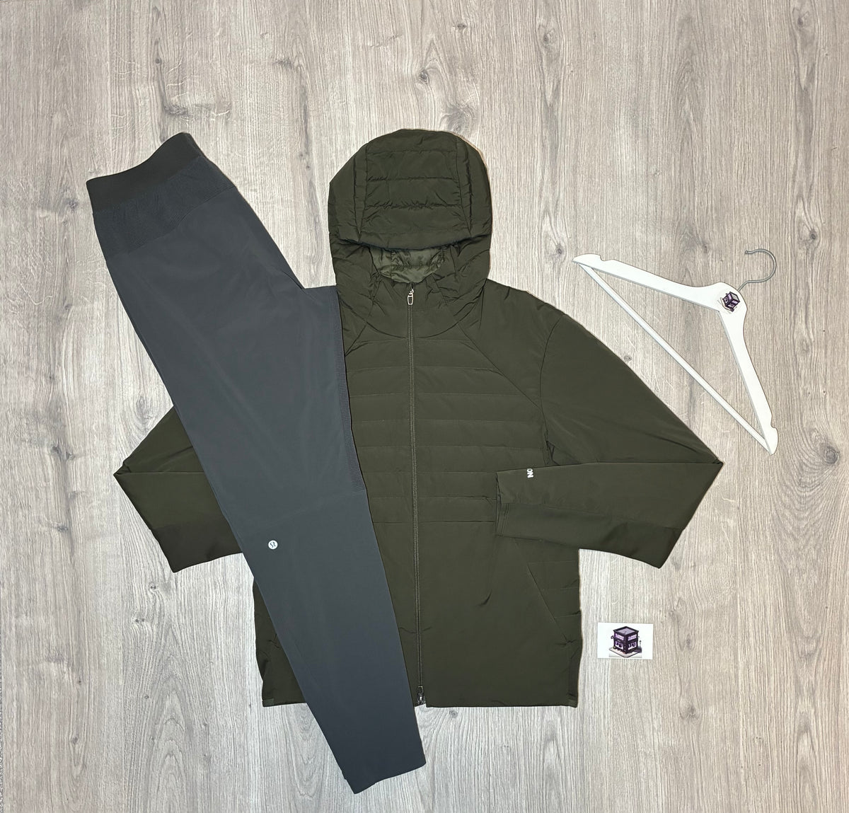 LULULEMON DOWN FOR IT ALL TRACKSUIT KHAKI/GREY SIZE MEDIUM